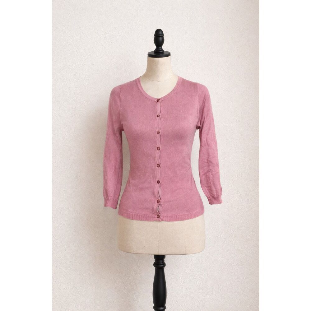 Knits Landing Vintage Pink Button Cardigan | Juniors M | USA Made Knit Sweater